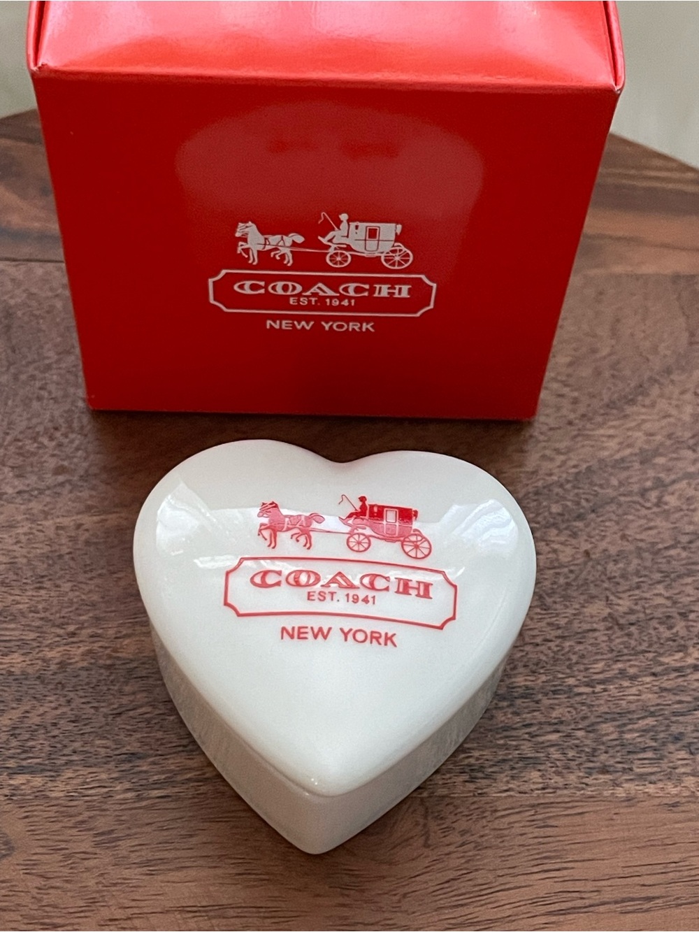 COACH Ceramic Heart Shaped Trinket Box w/Box